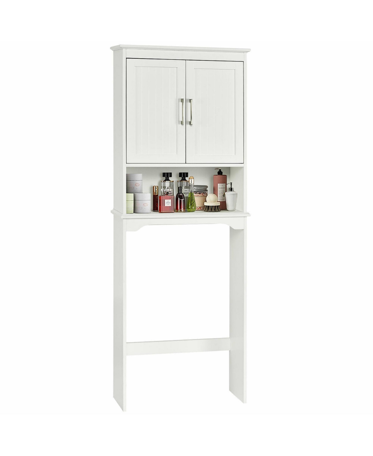Over The Toilet Space Saver Bathroom Organizer w/ Storage Cabinet & Shelf - White