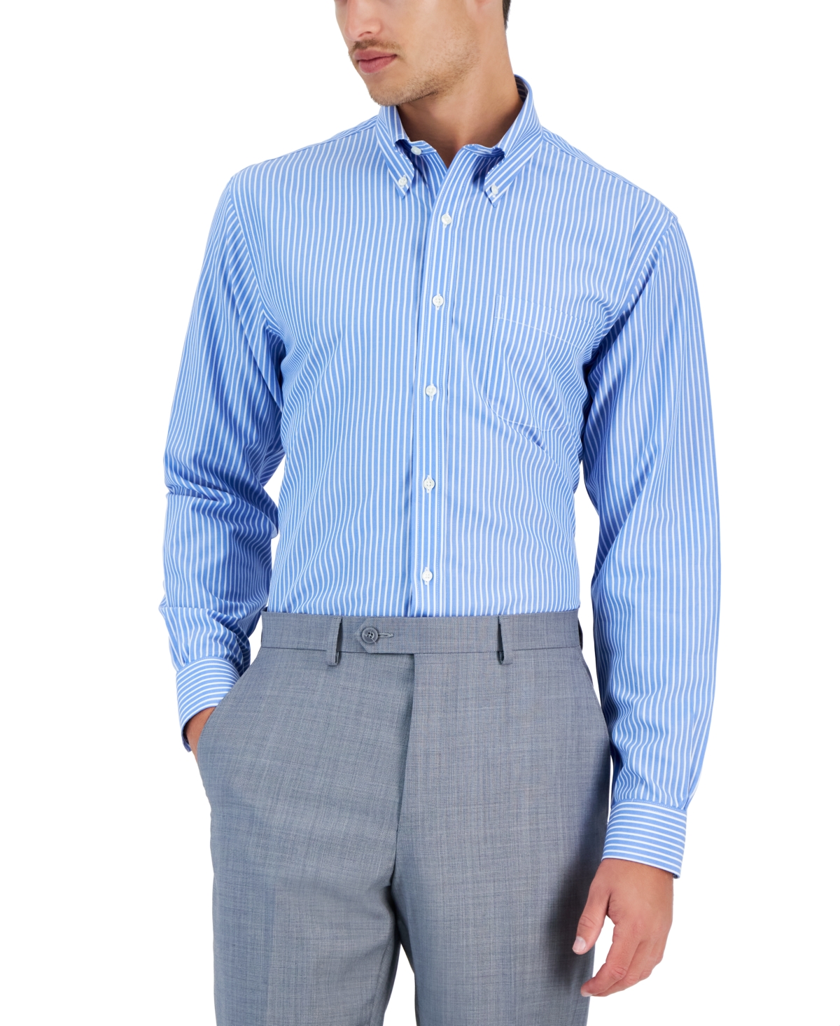 Men's Regular Fit Non-Iron Thin Stripe Dress Shirt - Blue