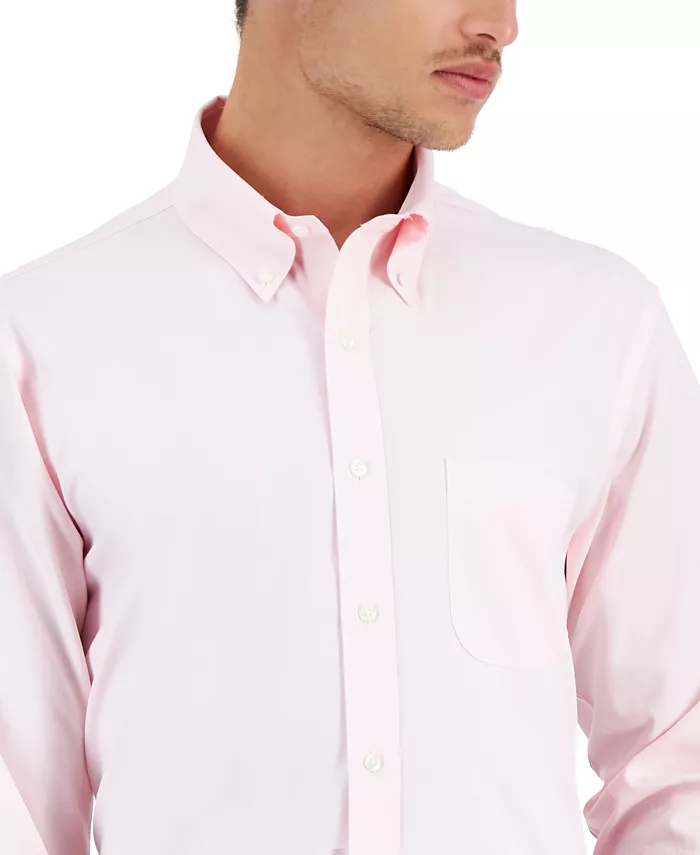 Men’s Regular Fit Non-Iron Polo Button-Down Collar Solid Pinpoint Dress Shirt - thumbnail 3