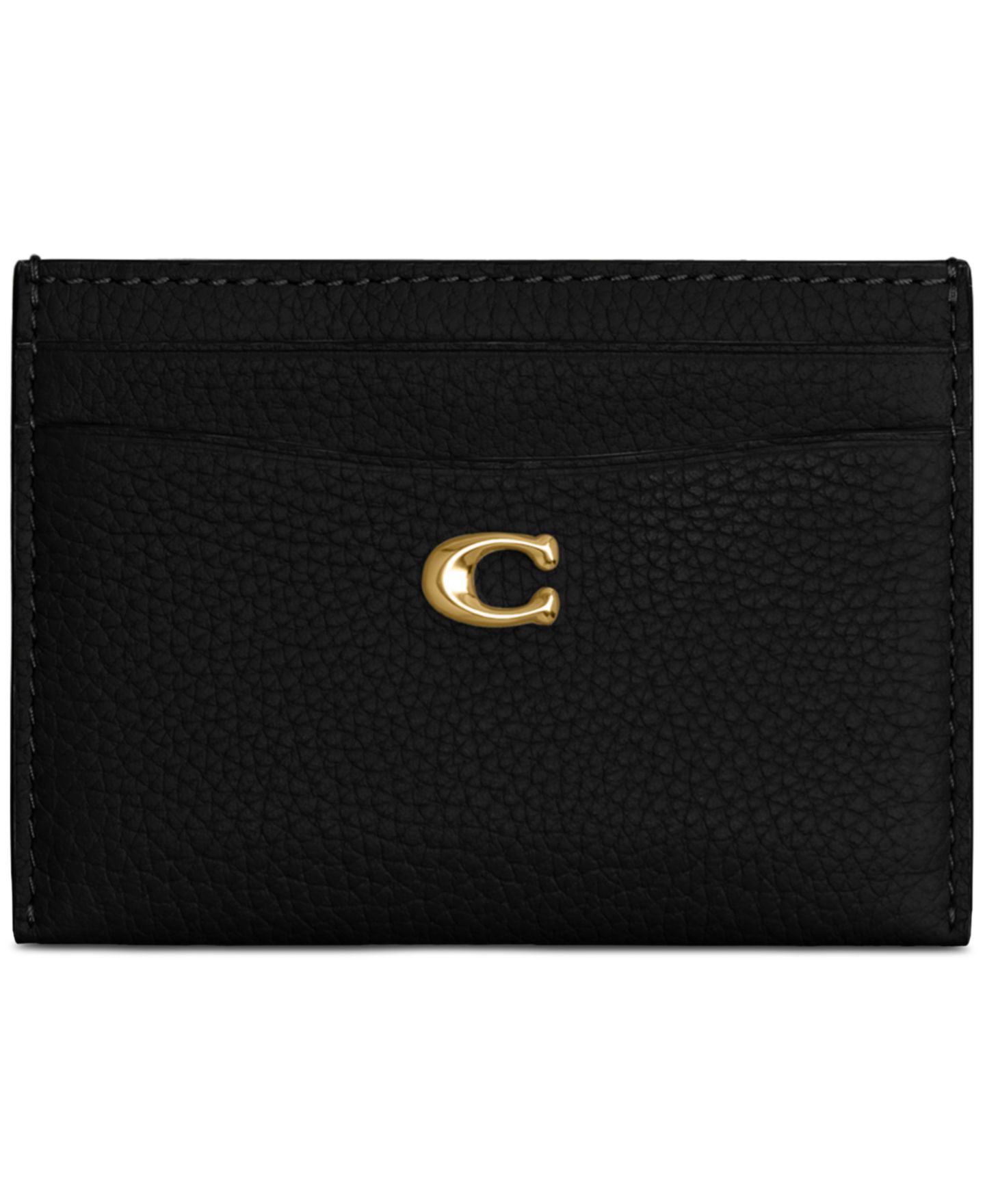 Женский кошелёк Coach Essential Polished Pebble Leather Card Case, цвет: Чёрный — фото 1