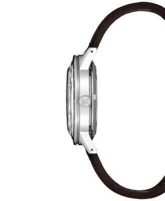 Men's Automatic Presage GMT Brown Perforated Leather Strap Watch 41mm