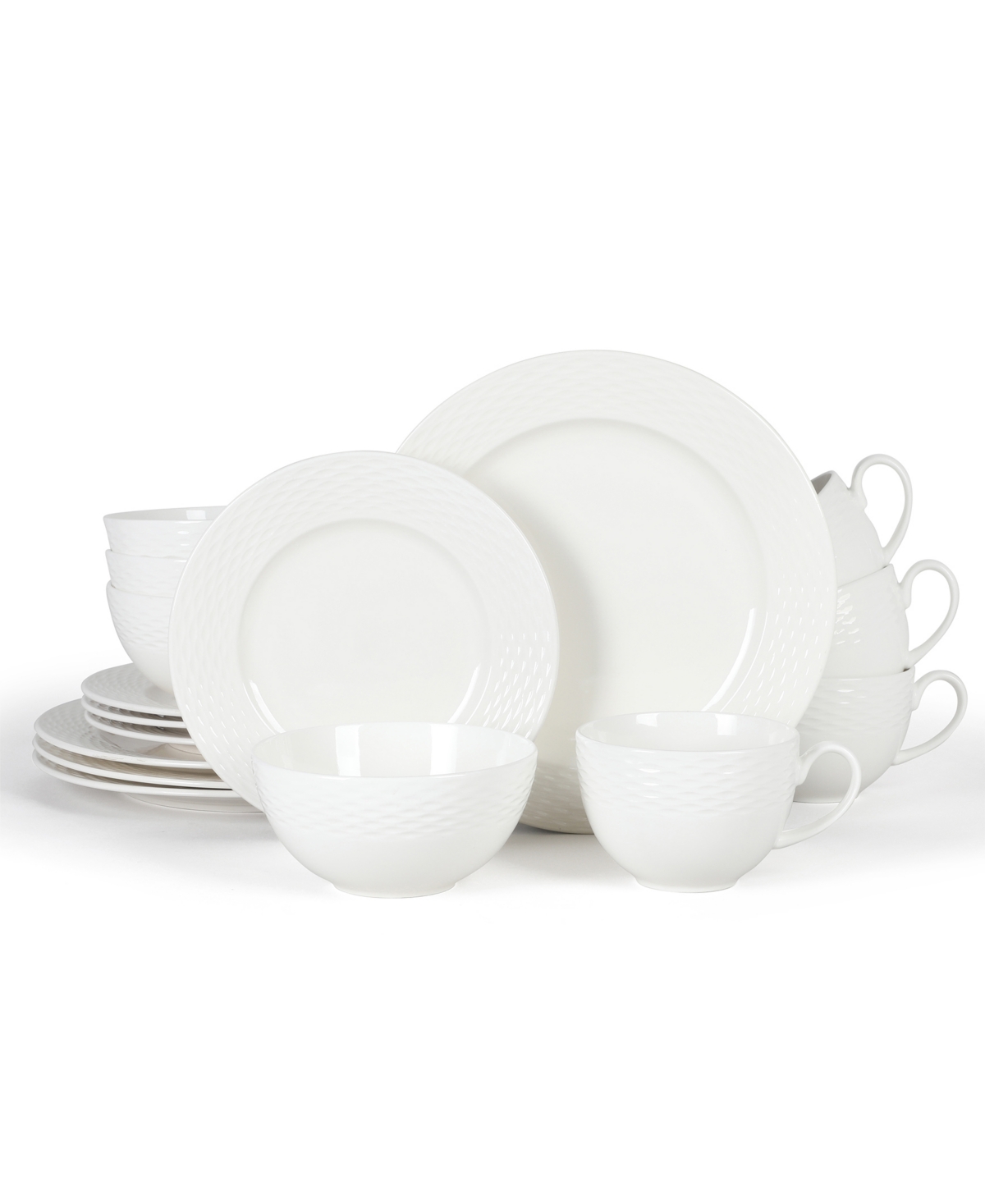 Maepoole Embossed 16 Piece Dinnerware Set, Service for 4 - White