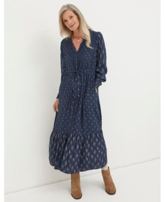 flowy dark blue dress Navy Multi Floral Print Cotton Button Up Maxi Dress - Women's Dresses main image 1