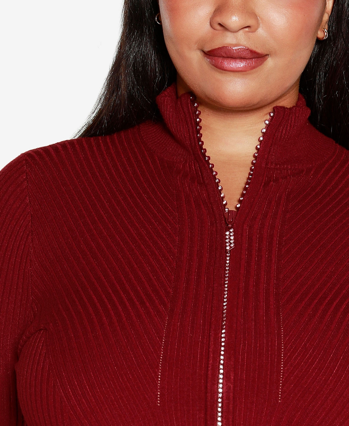 Belldini Black Label Plus Size Mock Neck Ribbed Zip Up Sweater
