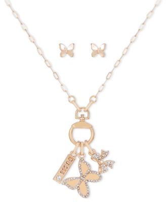 GUESS Butterfly Charm Pendant Necklace Stud Earrings Gift Set Macy s
