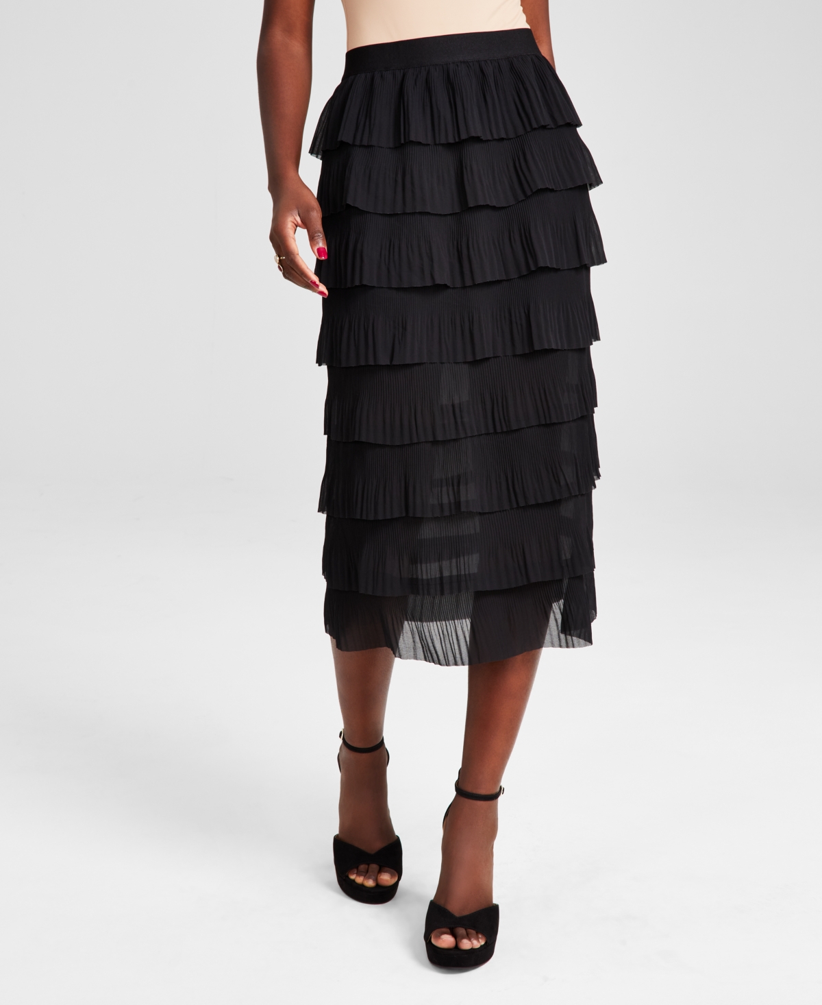 And Now This Women's Tiered Pull-on Midi Skirt, Created For Macy's In Black