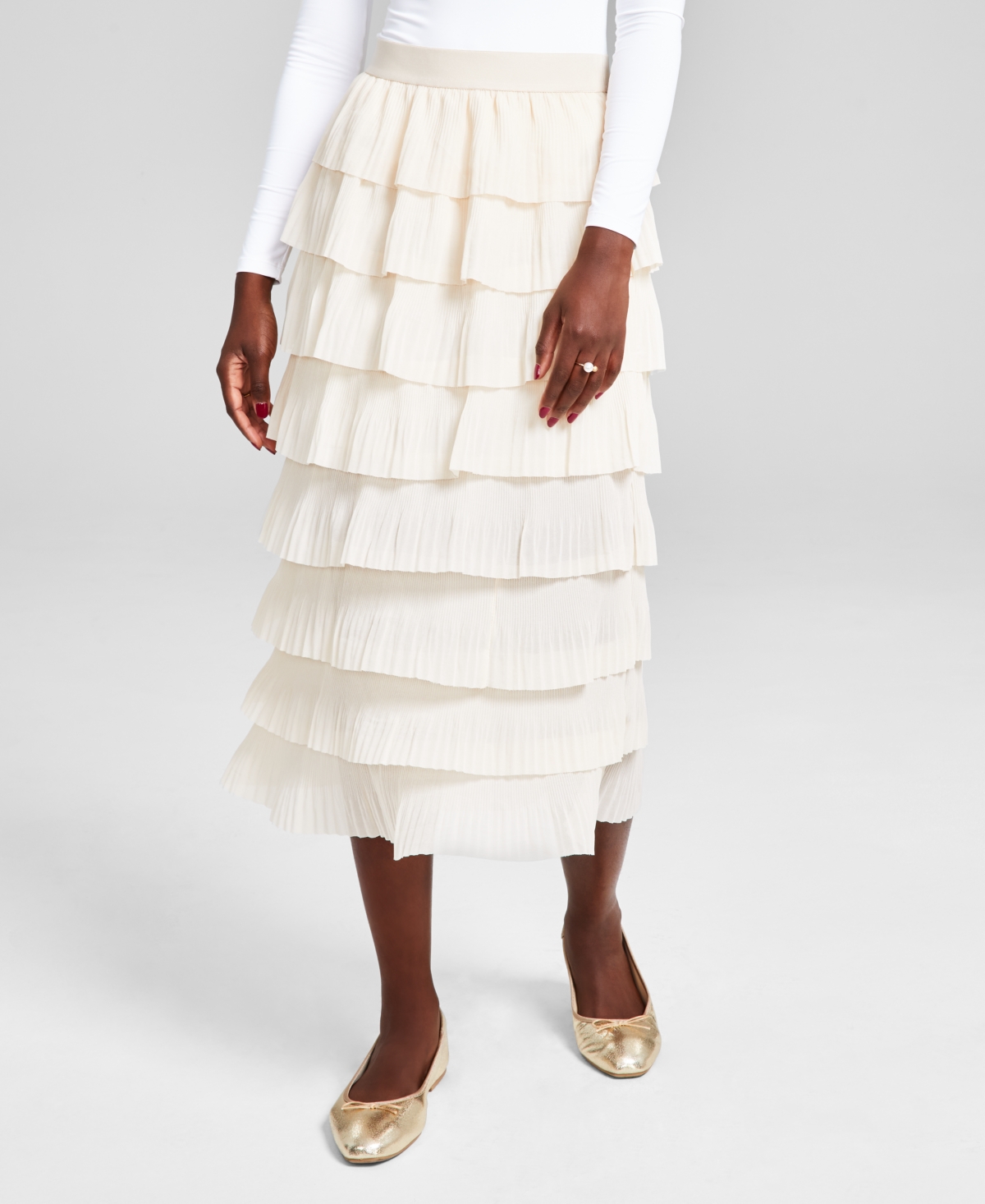 And Now This Women's Tiered Pull-on Midi Skirt, Created For Macy's In Powder Puff