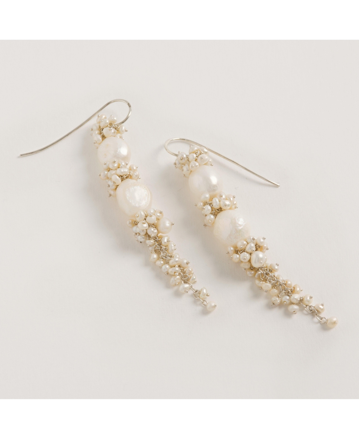 Silver Baroque Pearl Long Drops Earrings - Silver