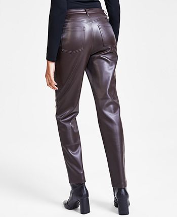 Women's Faux-Leather Straight-Leg Pants, Created for Macy's