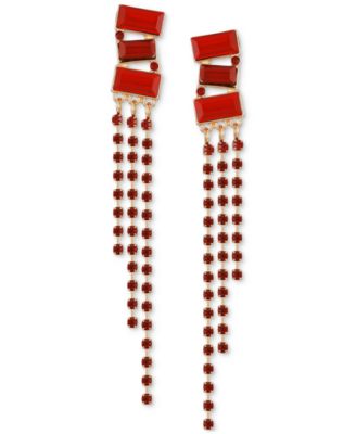 GUESS - Gold-Tone Red Rhinestone Fringe Linear Drop Earrings