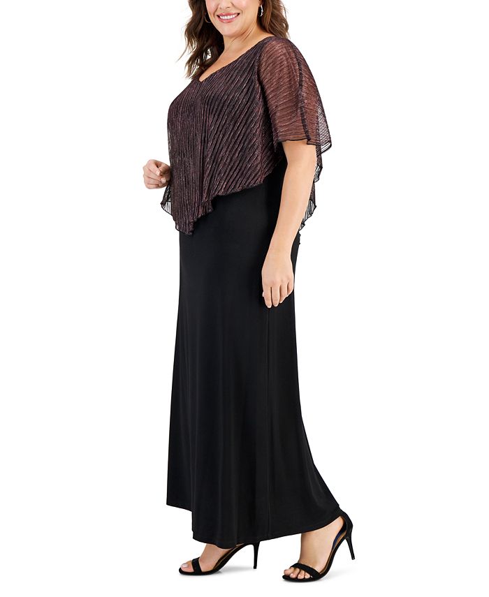 Connected Plus Size Pleated Cape-Overlay Maxi Dress - Macy's