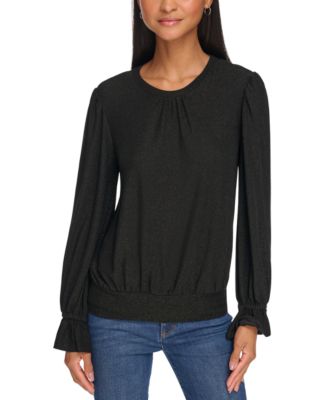 KARL LAGERFELD PARIS - Women's Metallic Ruffled-Cuff Top