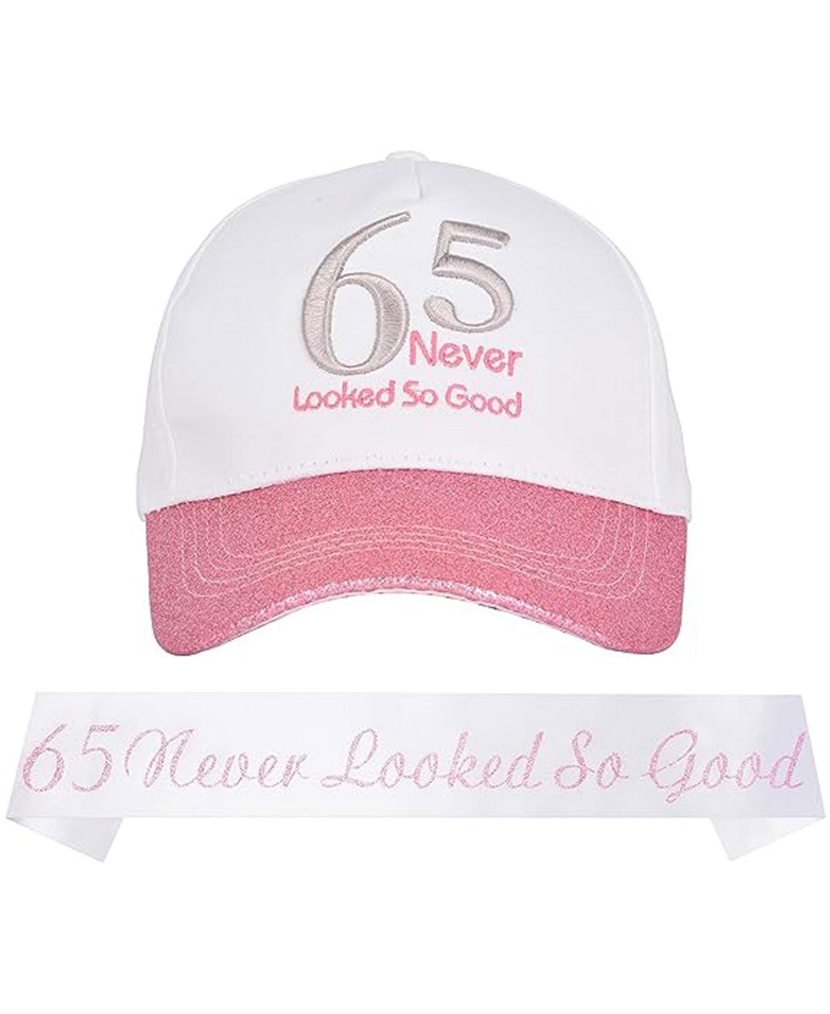 65th Birthday Gifts and Decorations for Women - Stylish Baseball Cap, Elegant Sash, and Party Supplies for a Memorable Celebration - White