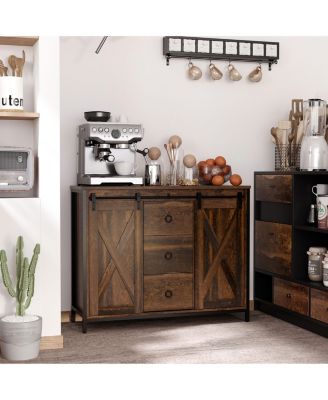 Industrial Buffet Cabinet Kitchen Sideboard with Sliding Barn Doors