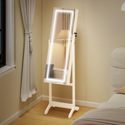 Full Body Mirro Jewelry Cabinet w/ LED Lights & 5-Tier Storage Shelves