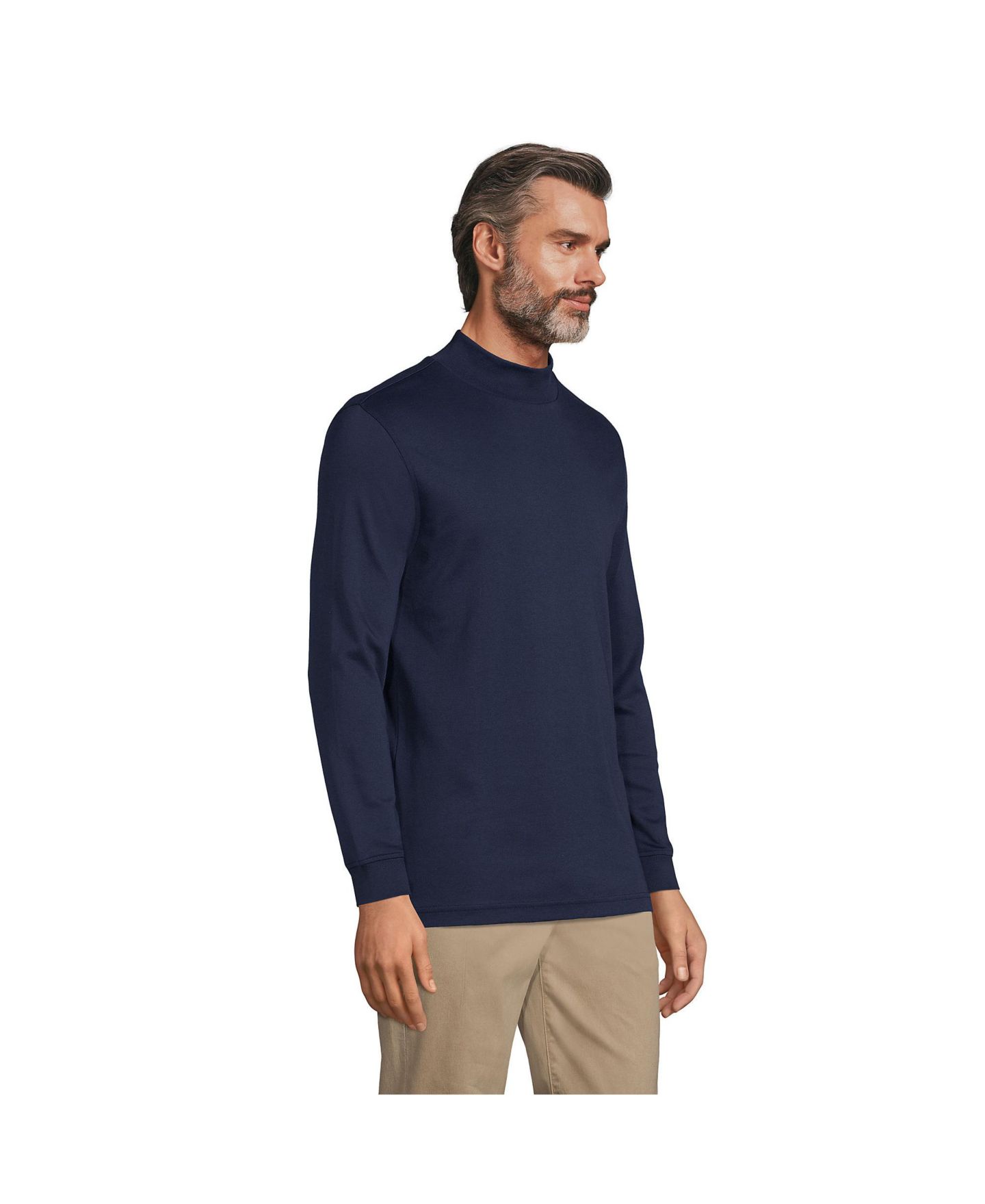 Мужской топ Lands' End Big & Tall Cotton Supima Mock Turtleneck, цвет: Тёмно-синий — фото 4