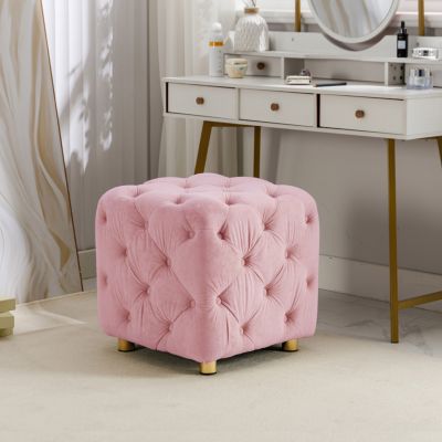 Streamdale Pink Velvet Ottoman Elegant Accent