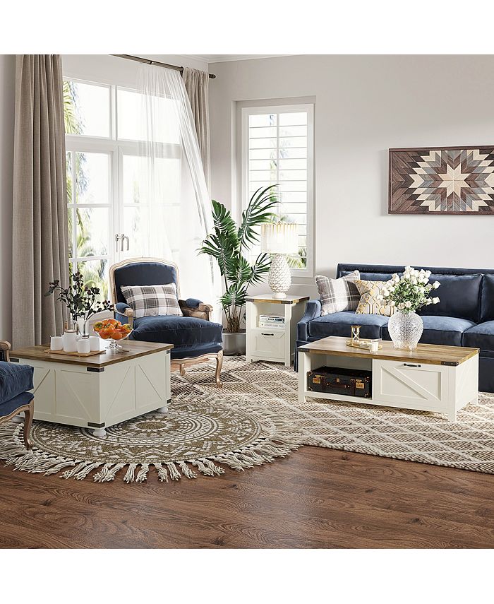 HOMCOM Farmhouse Coffee Table with Storage and Drawer, White - Macy's