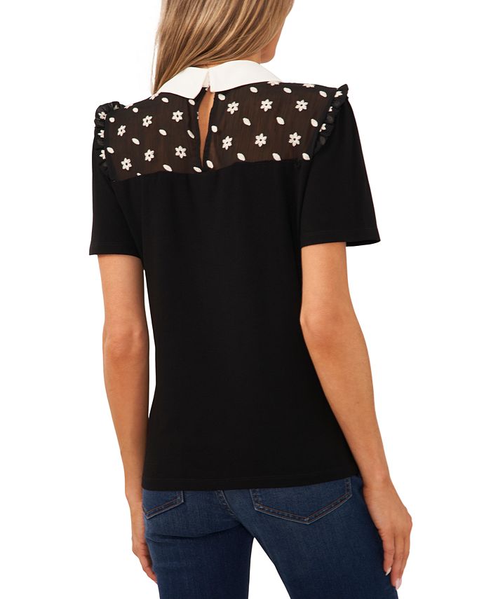 CeCe Women's Embroidered Peter PanCollar Knit Top Macy's