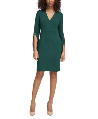 Tommy Hilfiger - Women's V-Neck Scuba-Crepe Split-Sleeve Dress
