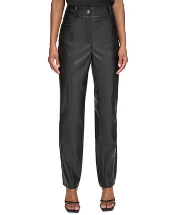 Women Shiny PVC Leather Straight Leg Pants High Waist Faux Patent