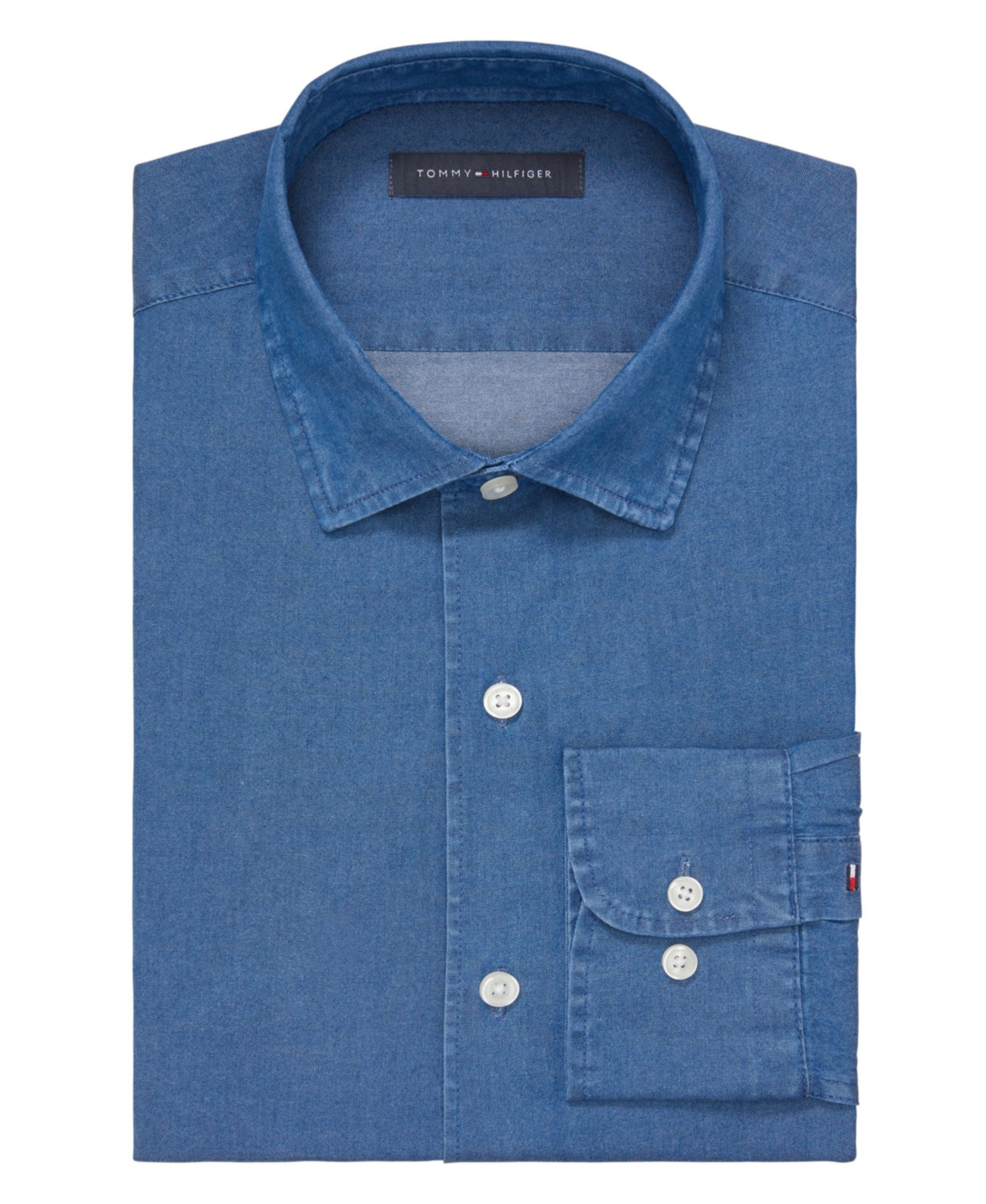 Tommy Hilfiger Men's Flex Regular Fit Washed Stretch Untucked Length Dress Shirt