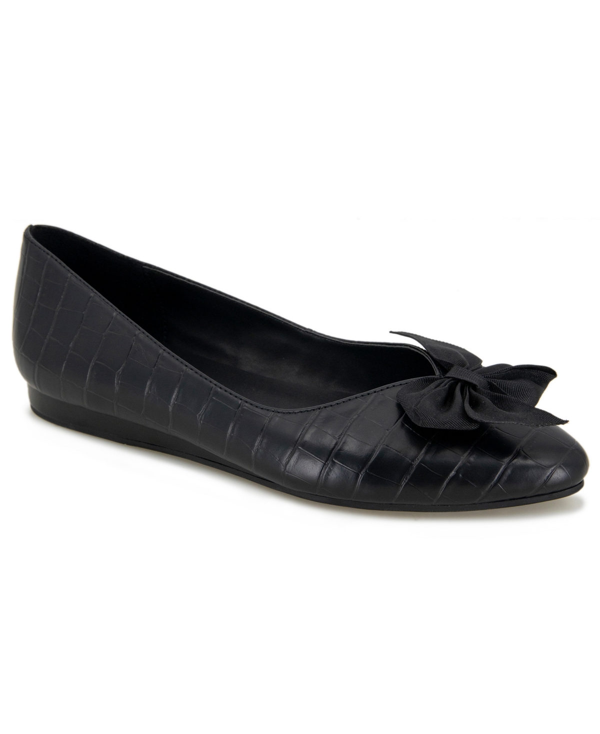 Shop Kenneth Cole Reaction Women's Lily Bow Ballet Flats In Black Croco