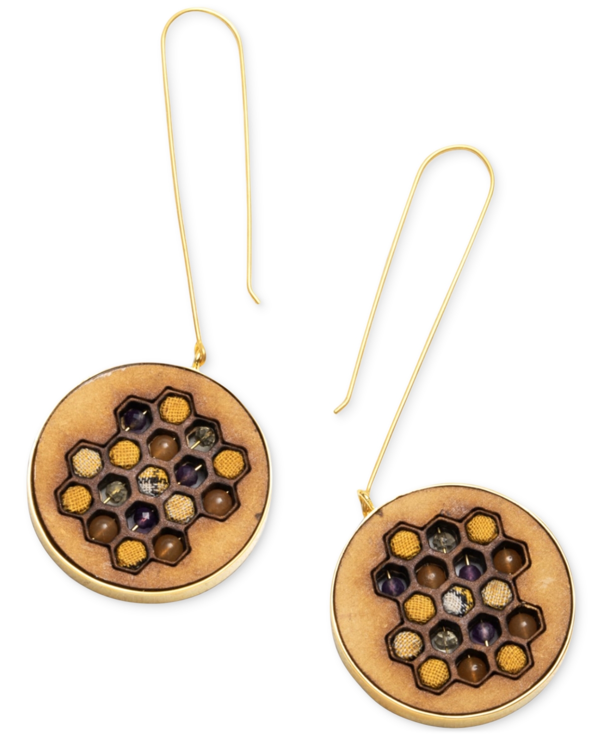 18k Gold-Plated Mixed Gemstone Honeycomb Drop Earrings - Yw Gld