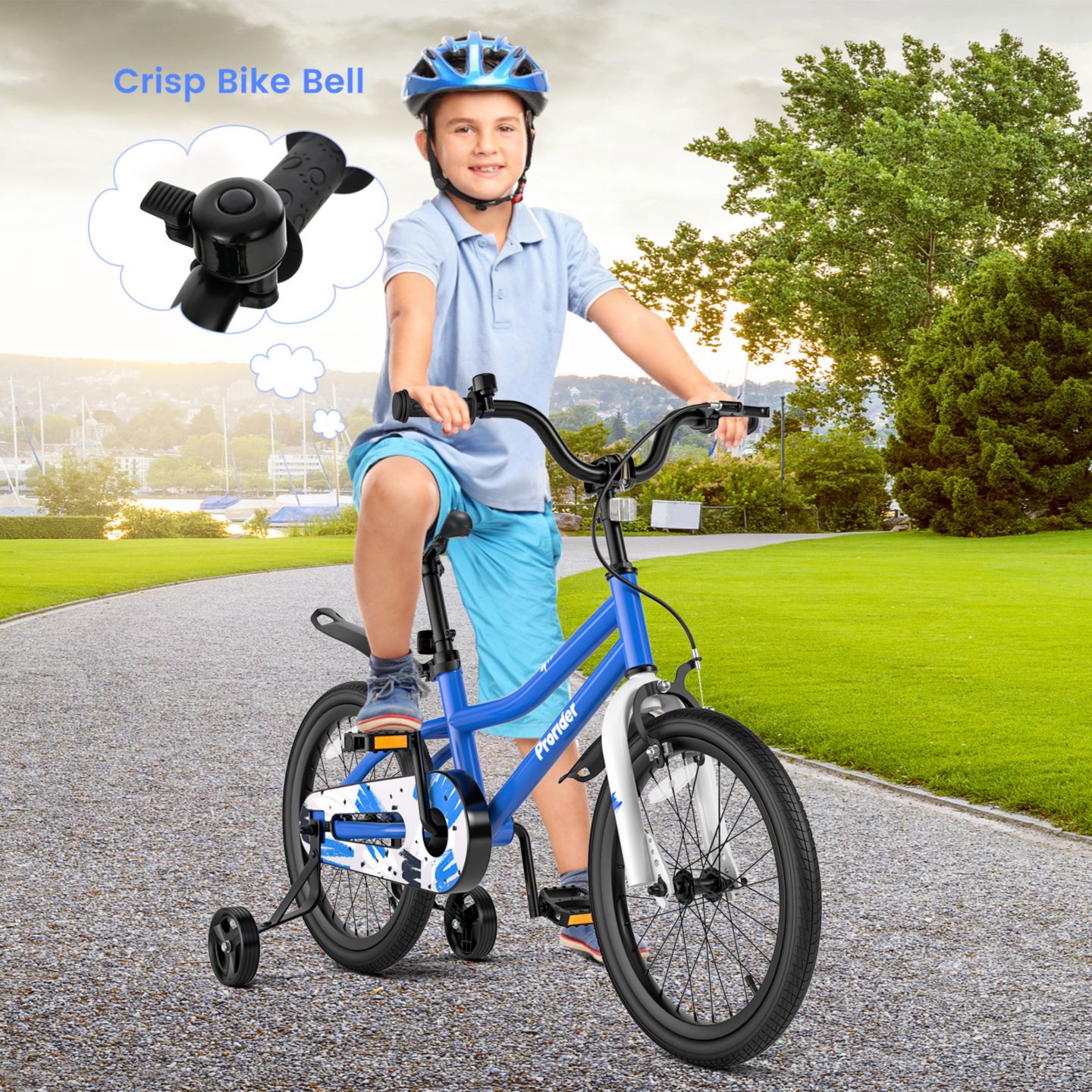 Детская игрушка Costway 18-Inch Kids' Bike with Adjustable Handlebar & Saddle, Removable Training Wheels, 4–8 лет, цвет: Синий — фото 2