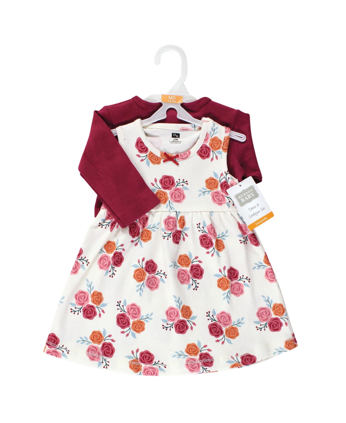 Hudson Baby Toddler Girls Cotton Dress and Cardigan 2pc Set,- Autumn rose