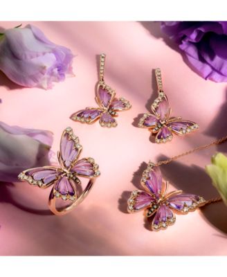 Grape Amethyst (2-7/8 ct. t.w.) & Diamond (1/4 ct. t.w.) Butterfly Pendant Necklace in 14k Rose Gold, 18" + 2" extender