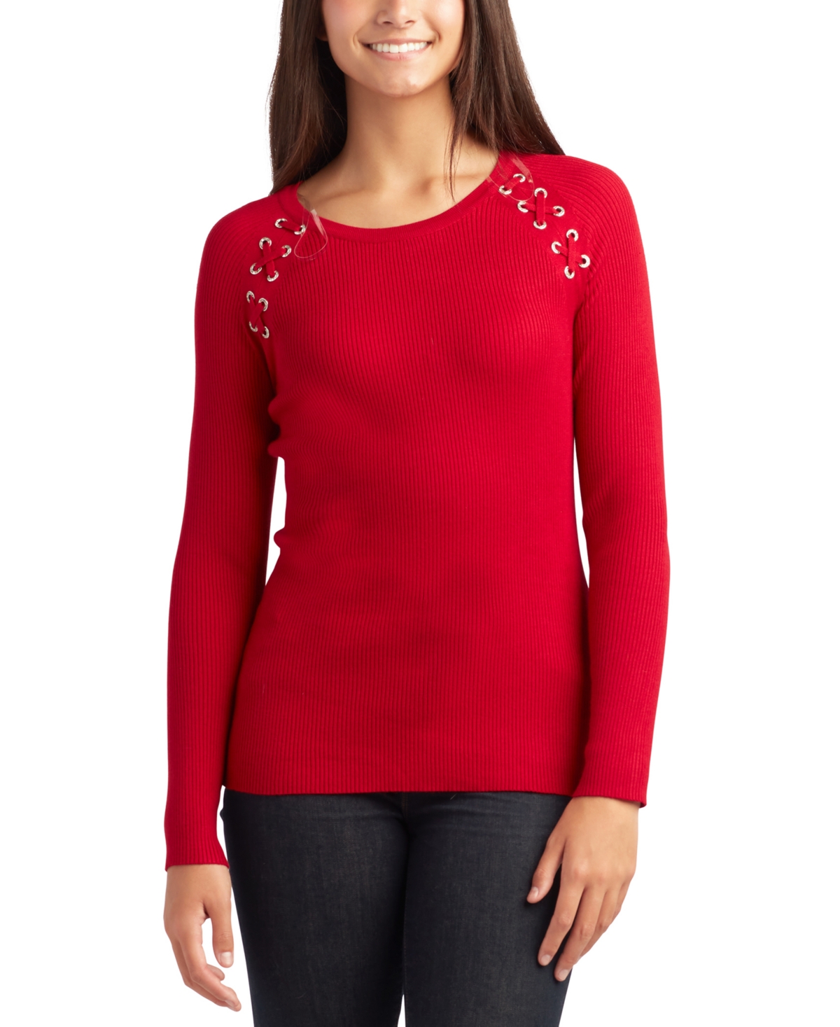 Bcx Juniors' Grommet-seam Ribbed Sweater In Red