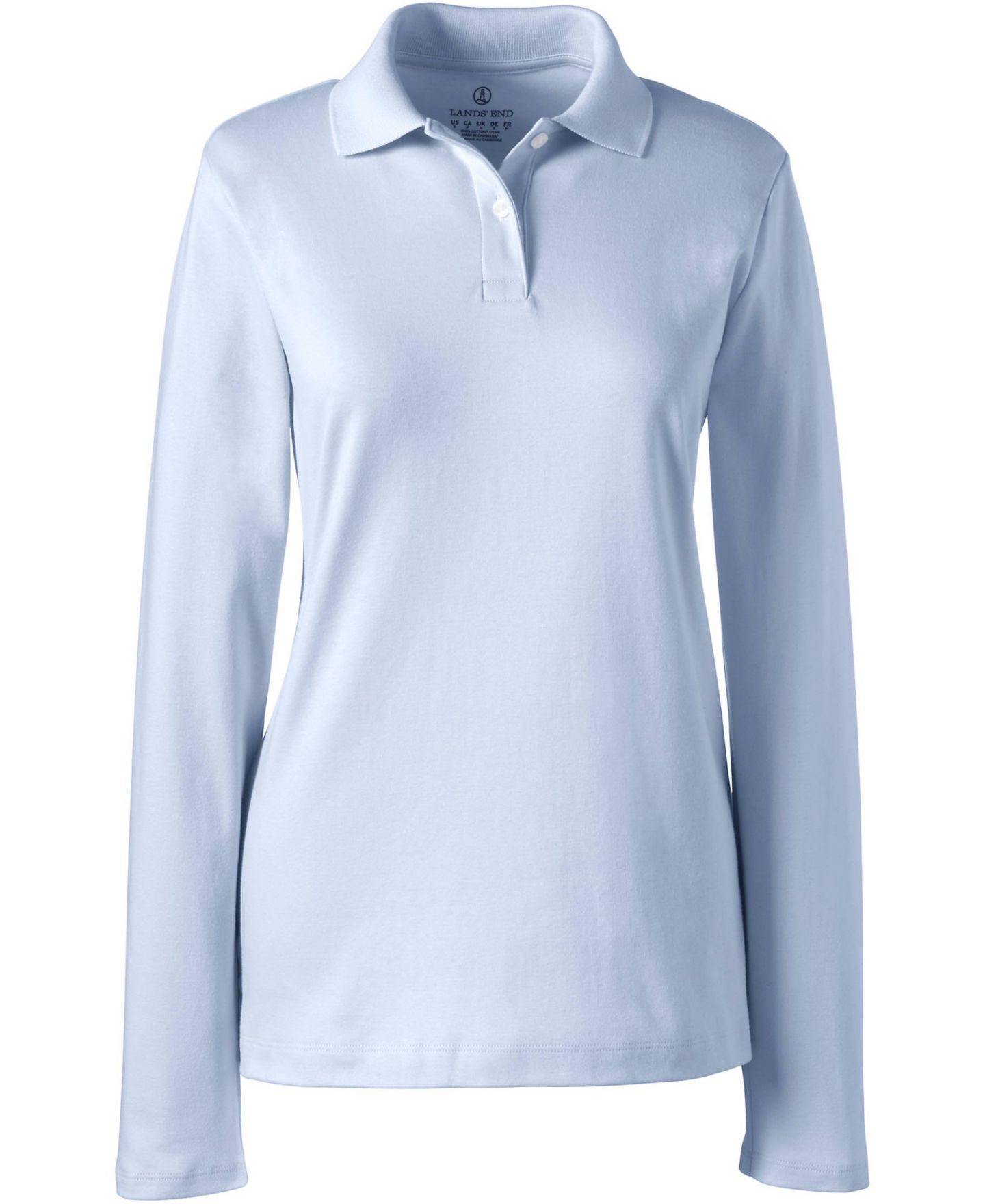 Женское поло Lands' End Long Sleeve Feminine Fit Interlock Polo Shirt, цвет: Синий — фото 2