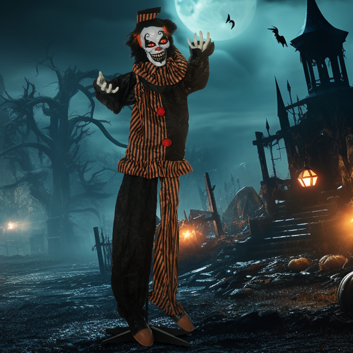 Outsunny 67" Animated Scare Prop Circus Clown, Indoor Halloween Decorations