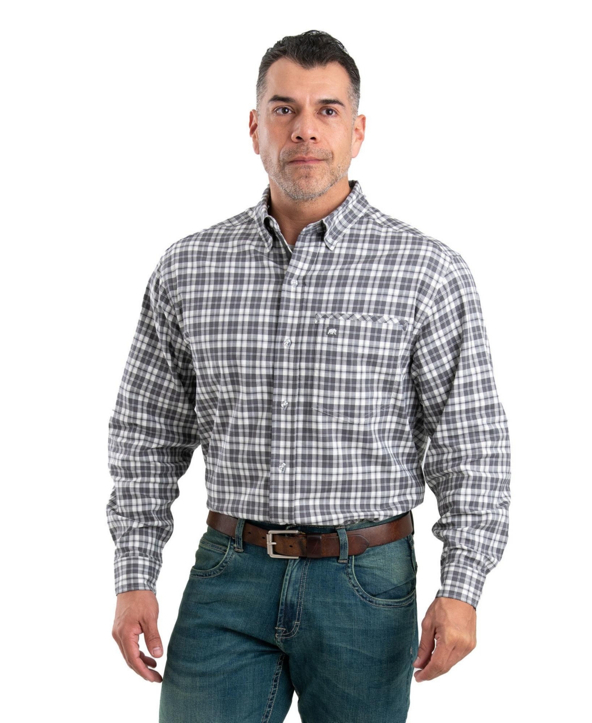 Men's Foreman Flex Long Sleeve Button Down Shirt - Plaid white black