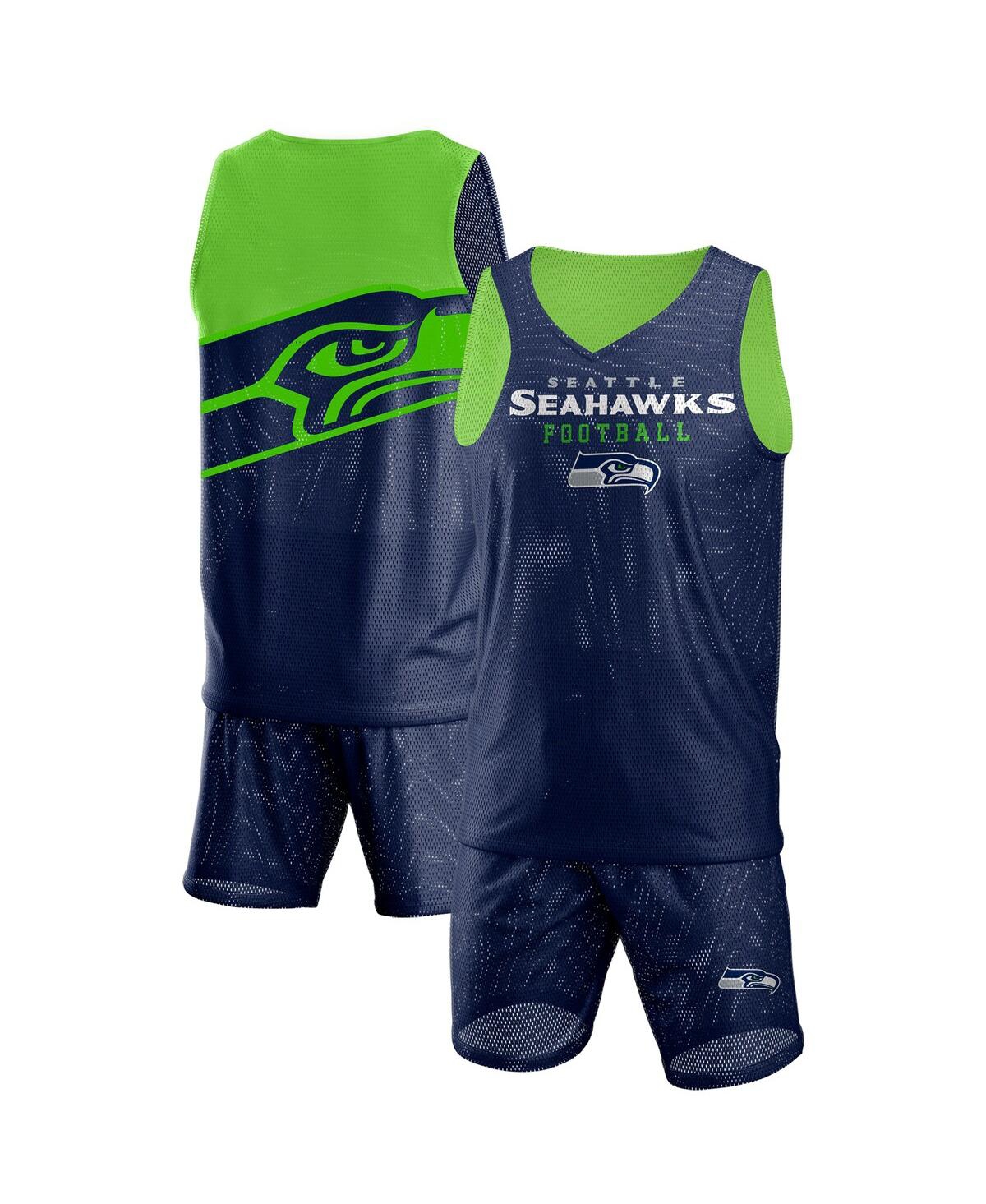 Shop Foco Men's  College Navy Seattle Seahawks Colorblock Mesh V-neck Tank Top And Shorts Set