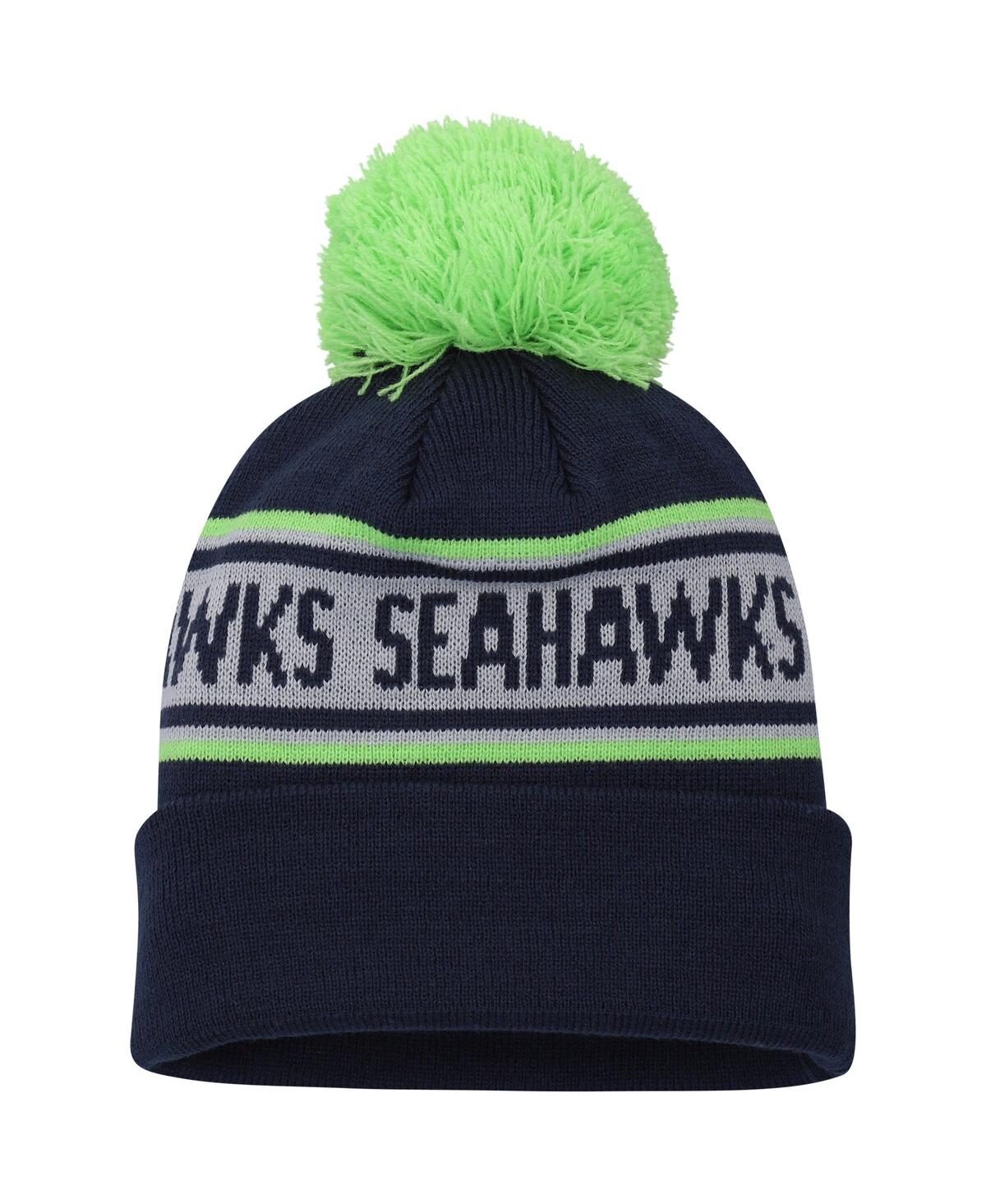 New Era Big Boys And Girls  College Navy Seattle Seahawks Repeat Cuffed Knit Hat With Pom In College Navy