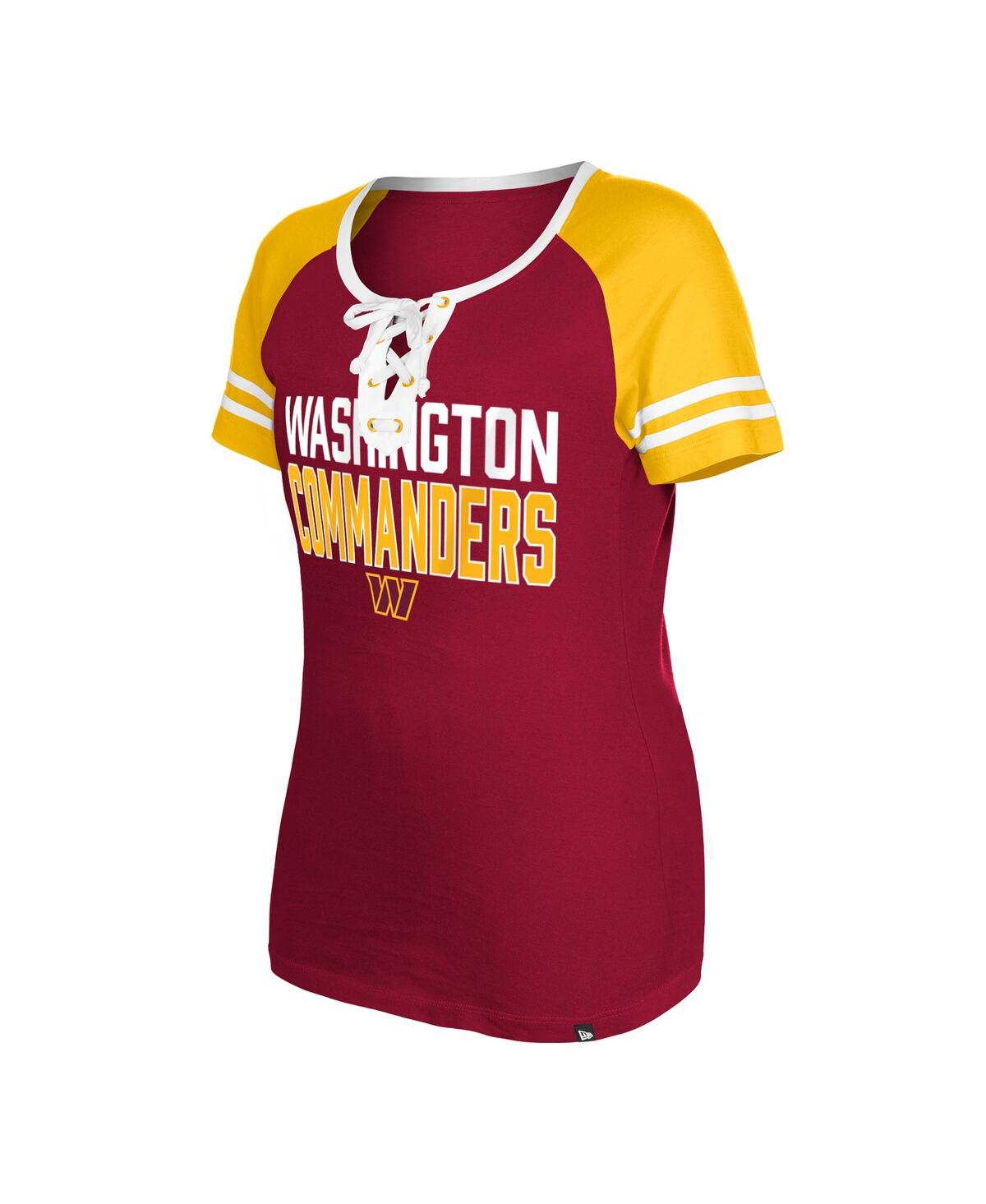 NEW ERA WOMEN'S NEW ERA BURGUNDY WASHINGTON COMMANDERS RAGLAN LACE-UP T-SHIRT 