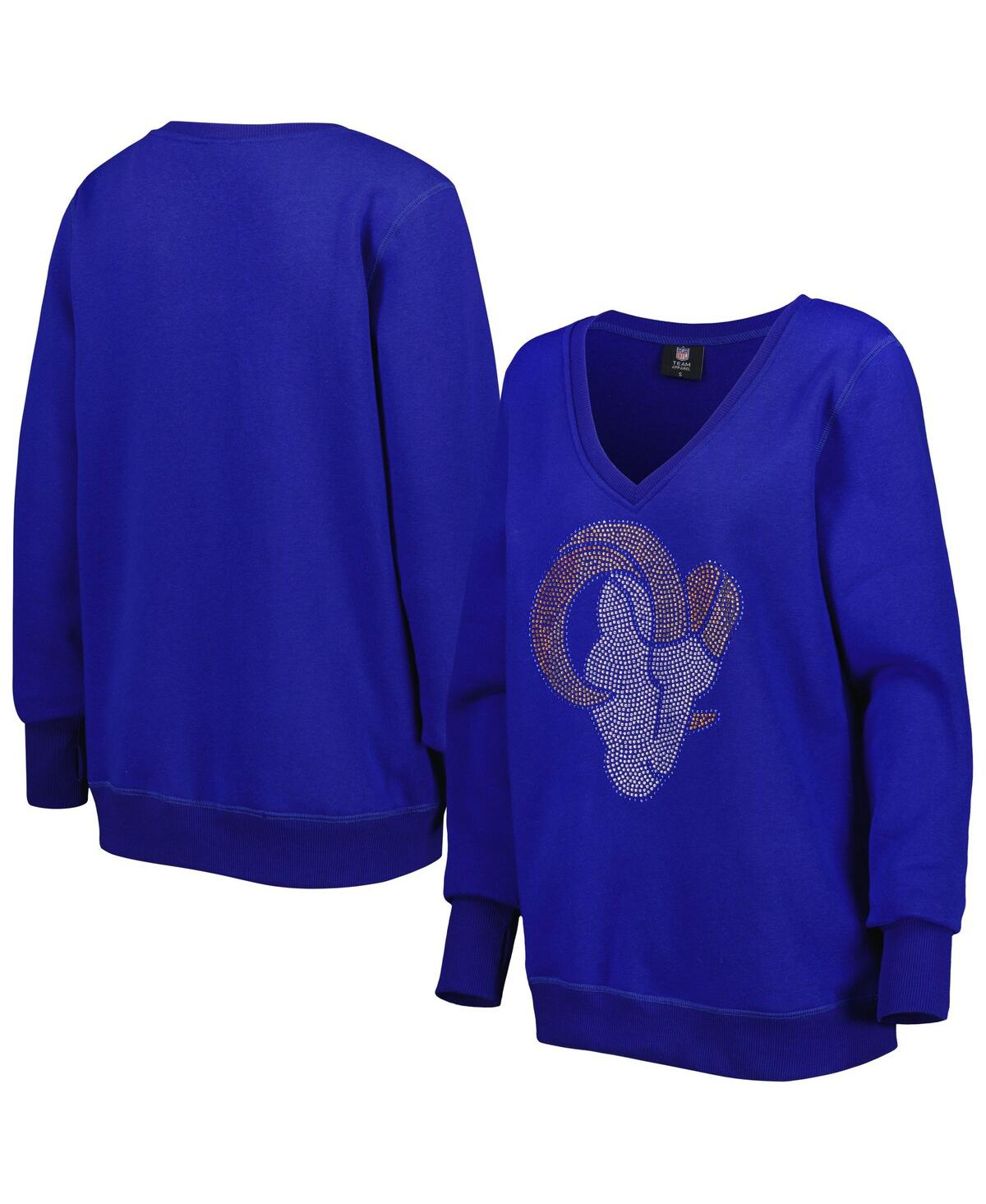 Shop Cuce Women's  Royal Los Angeles Rams Deep V-neck Pullover Sweatshirt