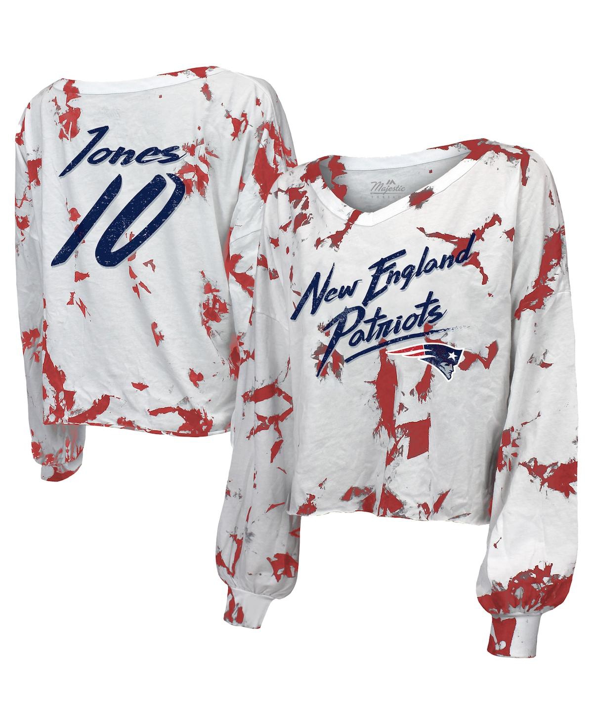 Majestic Women's  Threads Mac Jones White New England Patriots Off-shoulder Tie-dye Name And Number C
