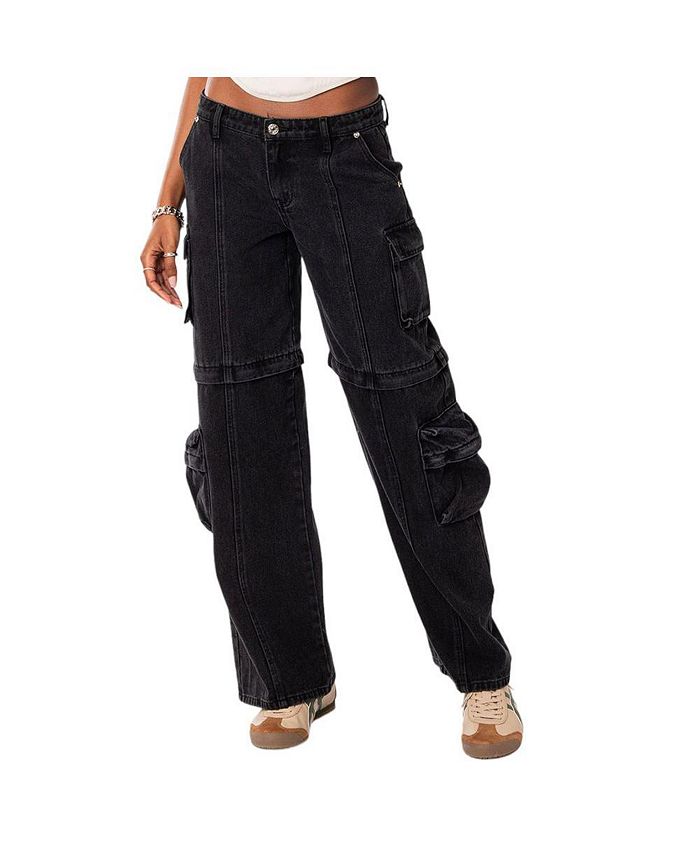 Edikted Women's Convertible two piece denim cargo pants - Macy's