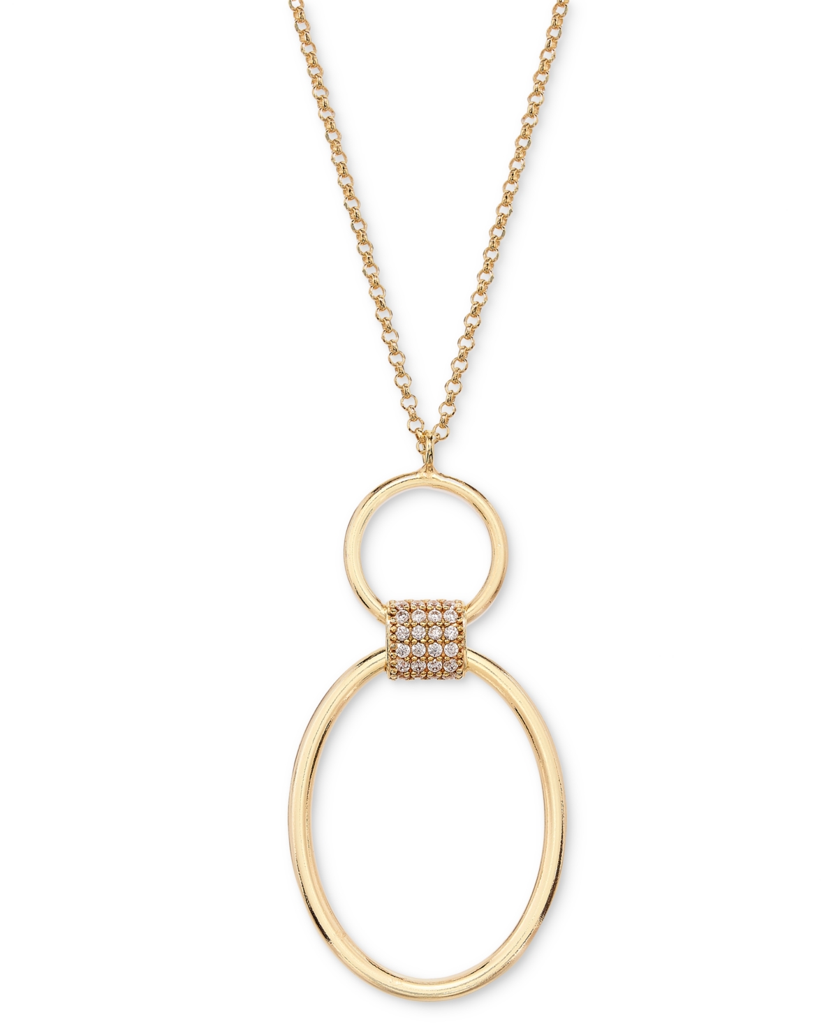 Macy's Diamond Polished Oval Rings Pendant Necklace (1/5 Ct. T.w.) In 14k Gold-plated Sterling Silver, 24"