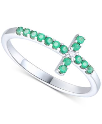 Macy's - Emerald (1/5 ct. t.w.) & Diamond Accent East-West Cross Ring in Sterling Silver (Also in Ruby & Sapphire)