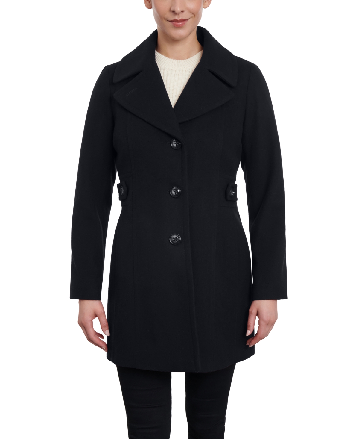 Anne Klein Women's Single-breasted Wool Blend Peacoat, Created For Macy's In Black