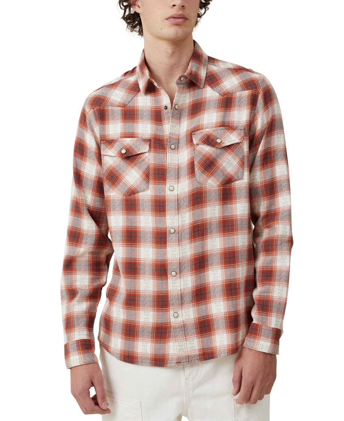 Cotton On Men's Dallas Long Sleeve Shirt In Red Ranch Check
