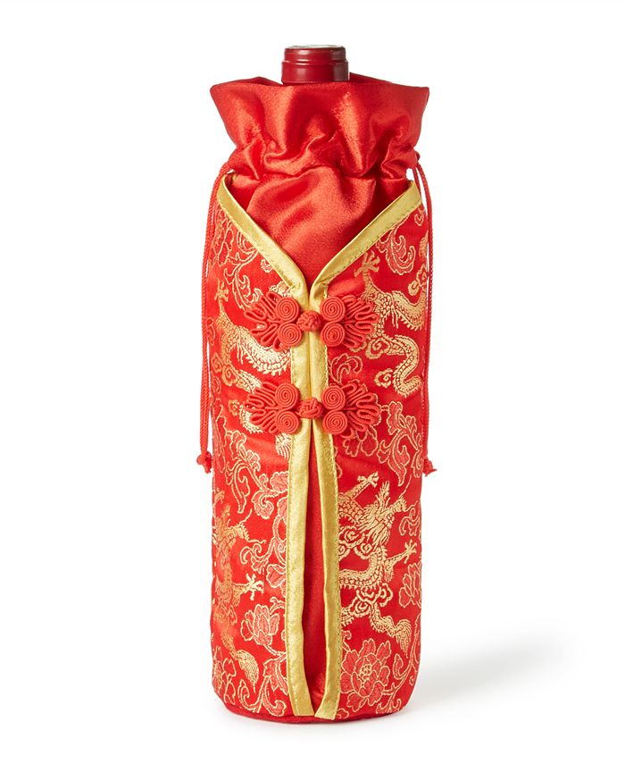 Holiday Lane Lunar New Year Red Fabric Wine Bag, Created For Macy's