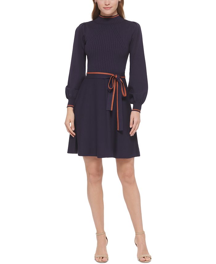 Vince Camuto Mix Stitch Pointelle Fit & Flare Dress – Royalty