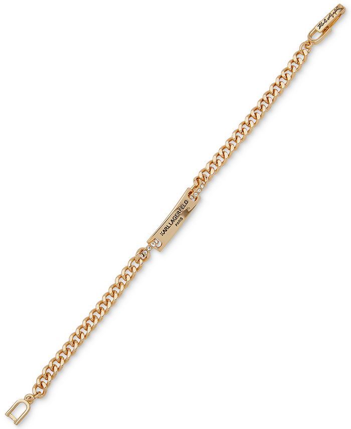 KARL LAGERFELD PARIS Women's Gold-Tone Crystal Logo Flex Bracelet - Macy's