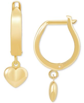 Real 10k solid yellow gold dangle heart micro fave outlet setting plain hoop huggie earring