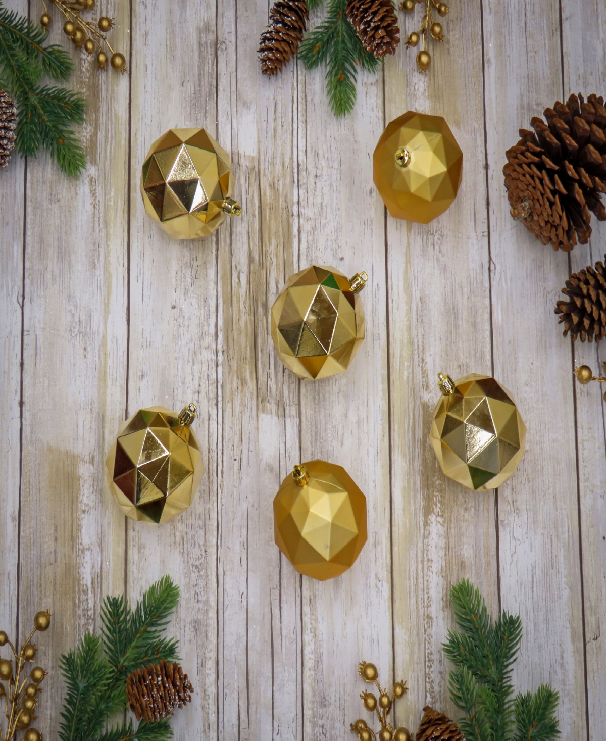 National Tree Company First Traditions 6 Piece Shatterproof Geometric Ornaments In Gold